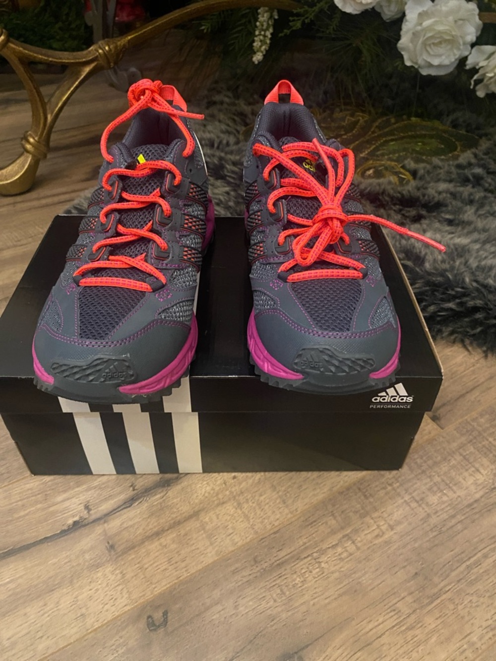 adidas Women's Trail Sneakers - Gray with Bright Pink Accents